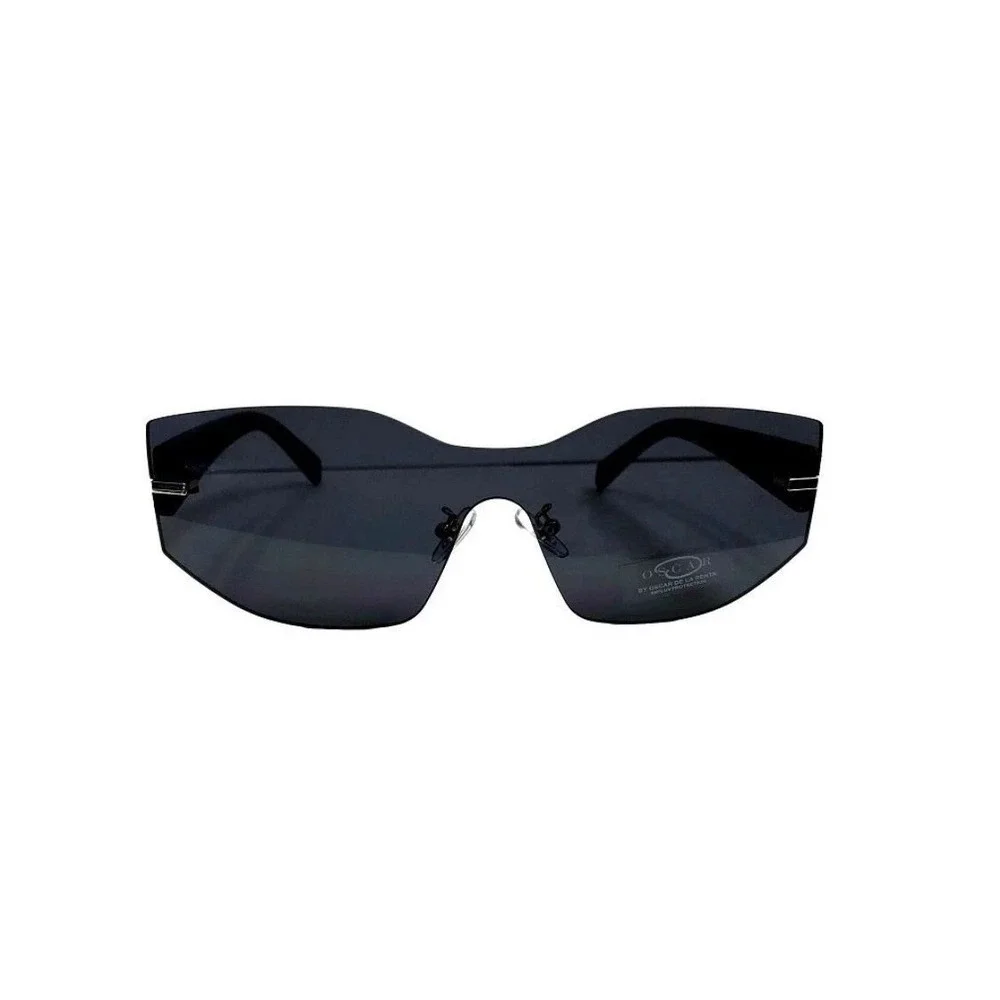Oscar de la Renta Black Rimless Shield Sunglasses Gold Hardware Oversized Lenses